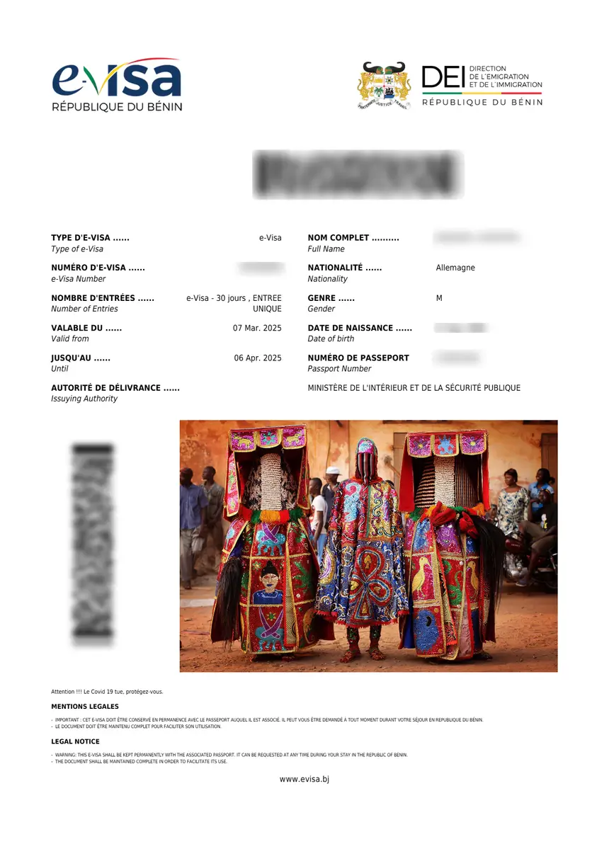 Exemple e-visa Bénin